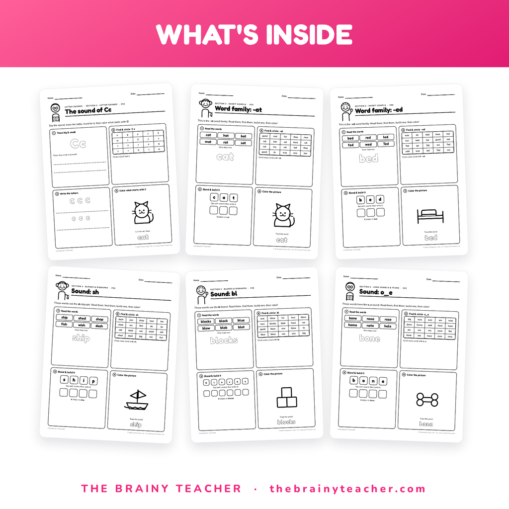 What's inside — sample pages across all four sections